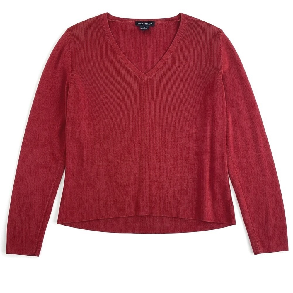 Ann Taylor Sweater Top Women's Size S‎ Red V-Neck Long Sleeve 100% Silk Casual
